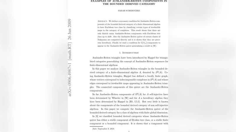 유한 차원 대수의 유도된 범주에서 Auslander‑Reiten 구성요소의 새로운 사례 연구