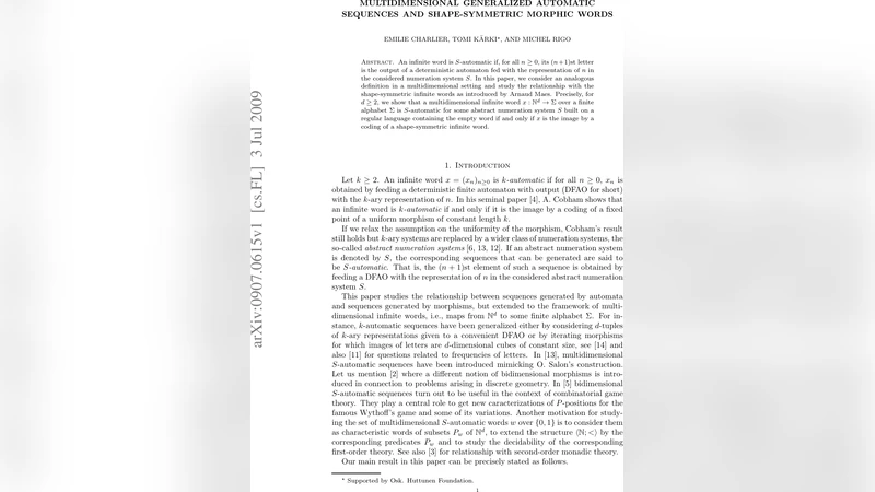 다차원 일반화 자동수열과 형태대칭 형태어