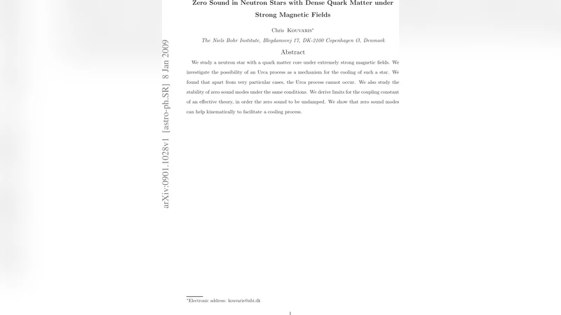 강한 자기장 하의 조밀한 쿼크 물질을 가진 중성자 별에서의 제로 사운드