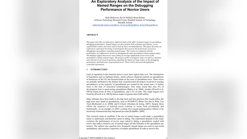 네임드 레인지가 초보자 스프레드시트 디버깅에 미치는 영향 탐구