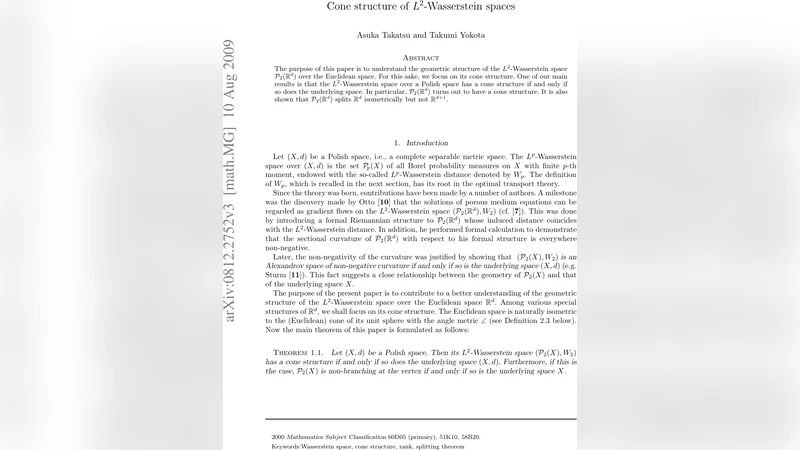 제곱 Wasserstein 공간의 원뿔 구조