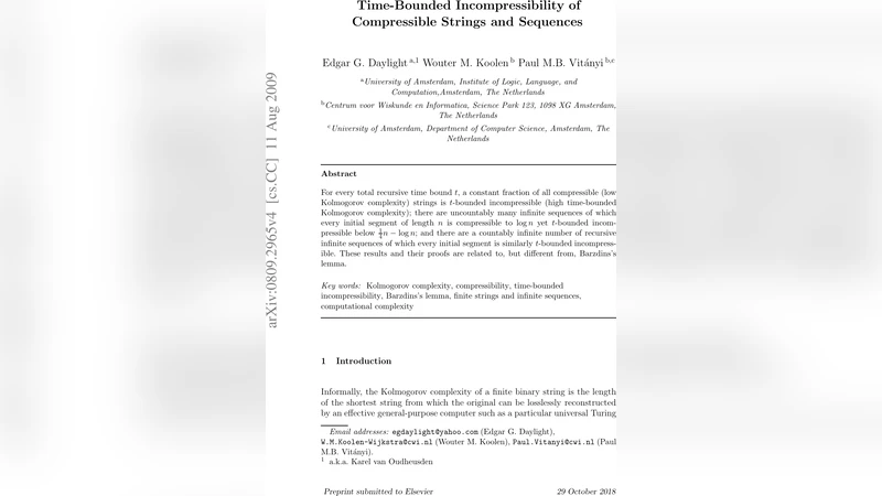 시간 제한 압축 불가능성: 압축 가능한 문자열과 무한열의 새로운 통찰