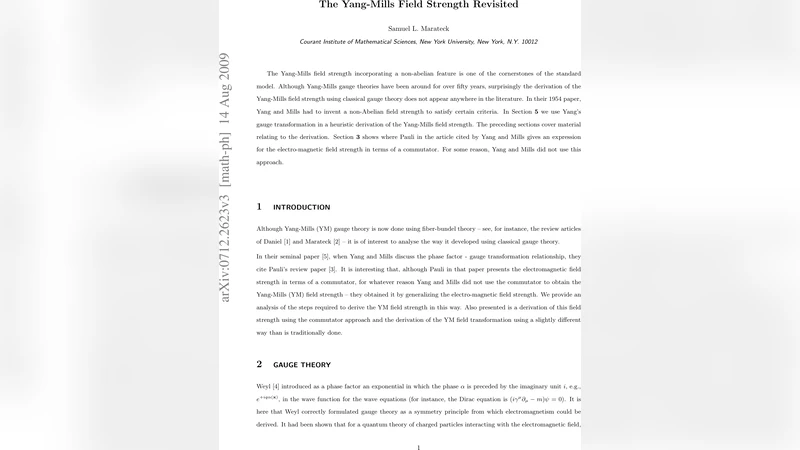 양 밀스 장강도 재조명: 고전 게이지 이론에서의 새로운 유도