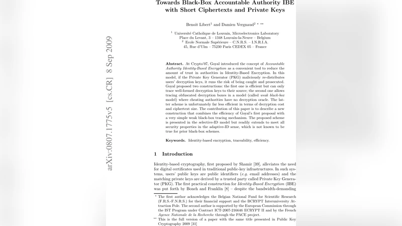짧은 암호와 키로 구현한 효율적 블랙박스 추적 IBE