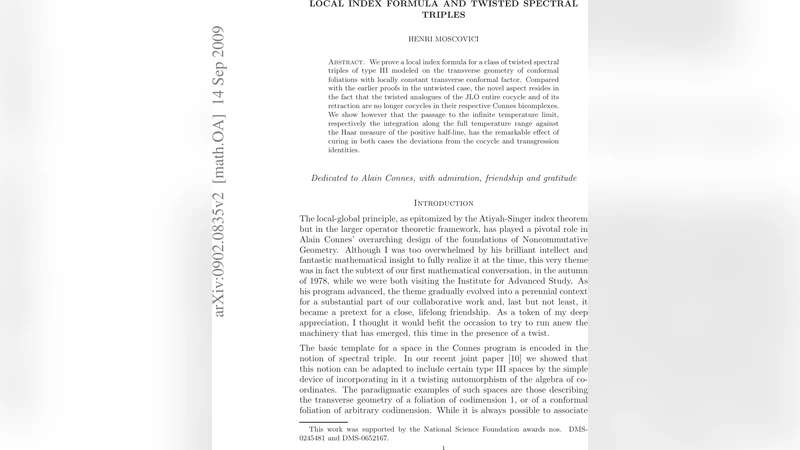 트위스티드 스펙트럴 트리플을 위한 로컬 지수 공식