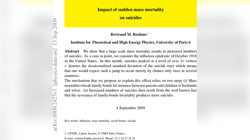갑작스러운 대규모 사망이 자살에 미치는 영향
