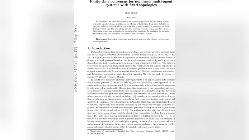 비선형 다중에이전트 시스템의 유한시간 합의