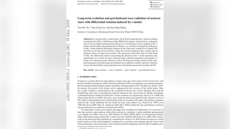 r모드 유도 차동 회전이 이끄는 중성자별 장기 진화와 중력파 방출