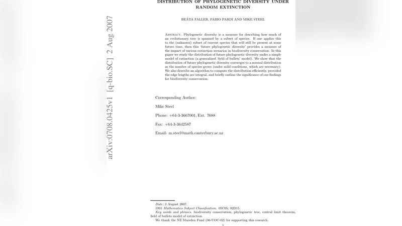 무작위 멸종 상황에서 계통다양성 분포의 정규성