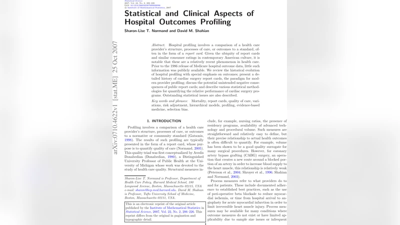 병원 성과 프로파일링의 통계와 임상 고찰