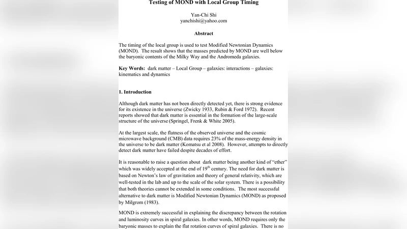 MOND 로컬그룹 타이밍 테스트와 질량 불일치