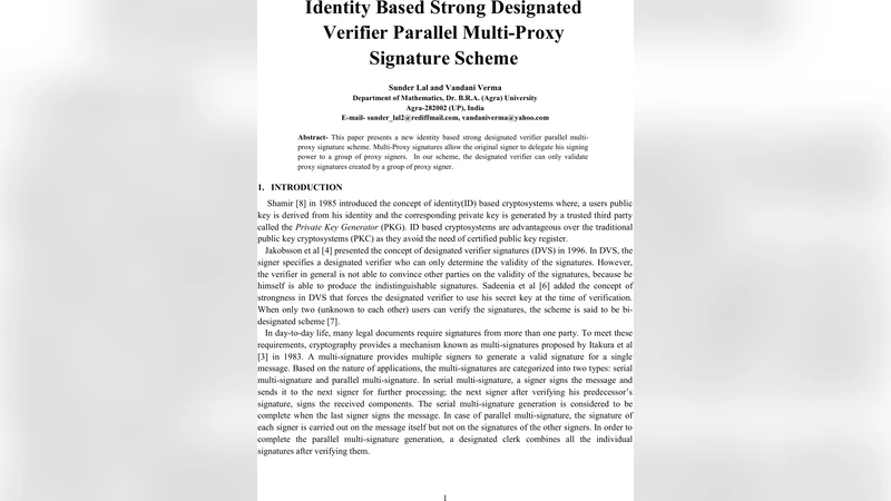 아이덴티티 기반 강력 지정 검증자 병렬 다중 프록시 서명 체계