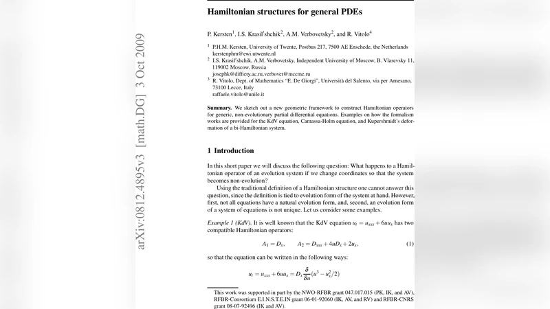 일반 편미분방정식을 위한 해밀토니안 구조 구축
