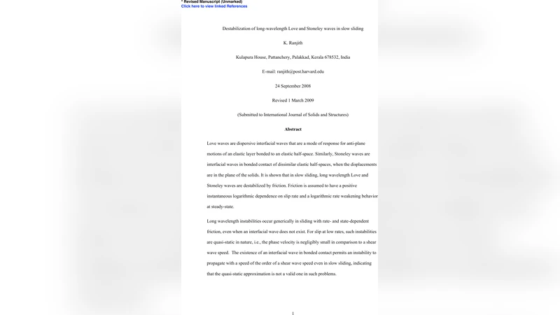 느린 슬라이딩에서 장파장 러브와 스톤리 파동의 불안정성