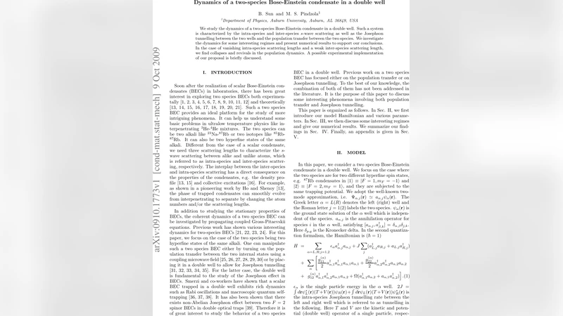 두 종 Bose Einstein 응축의 이중우물 동역학