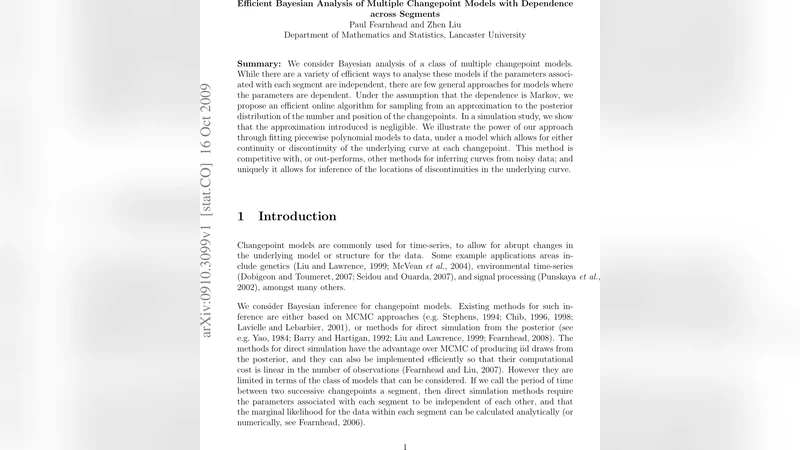 다중 변곡점 모델의 효율적 베이지안 분석: 구간 간 의존성 고려