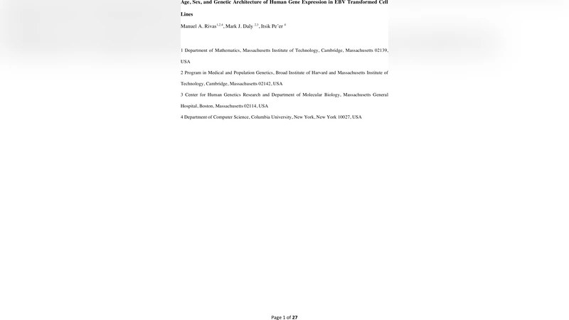 EBV 변형 세포주에서 인간 유전자 발현의 연령 성별 및 유전적 구조