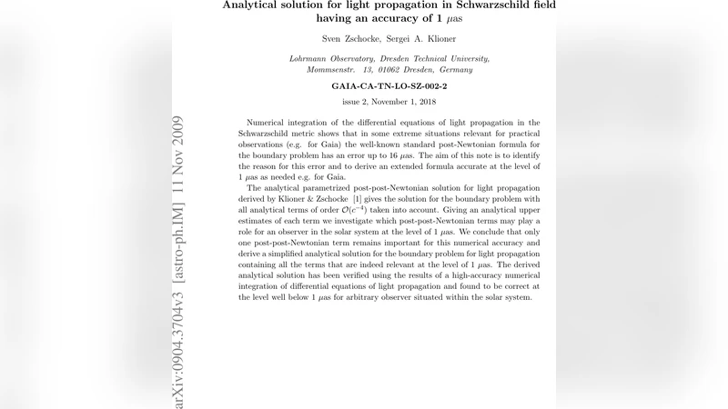 정밀 빛 전파 해석: 슈바르츠시들 장에서 1 마이크로아크초 정확도