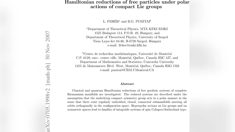 극대칭군의 극좌표 작용에 의한 자유 입자 해밀토니안 감소와 스핀 칼로‑삭스턴계 통합
