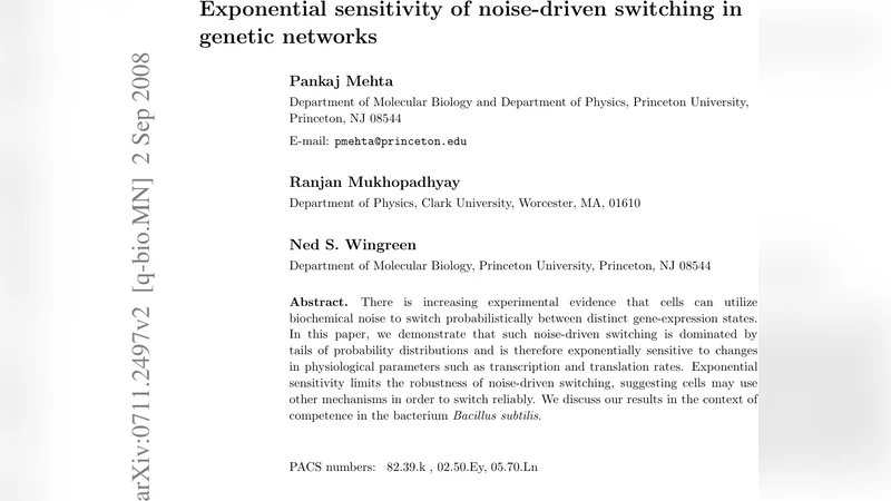 유전 네트워크에서 잡음 구동 전이의 지수적 민감도