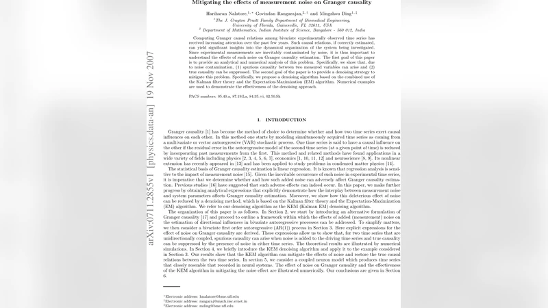 측정 잡음이 그랜저 인과성에 미치는 영향 완화