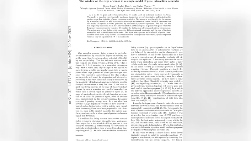 혼돈 가장자리의 창: 유전자 상호작용 네트워크 단순 모델