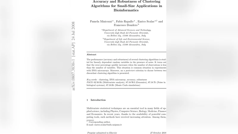 소규모 바이오인포매틱스 클러스터링 정확도와 강인성