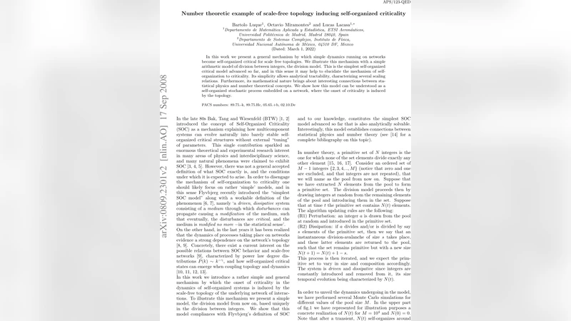 수학적 네트워크 위에서 스스로 임계 상태에 도달하는 단순 분할 모델