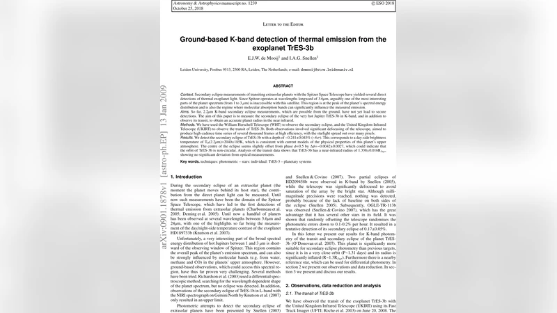 지구 기반 K 밴드에서 트레스‑3b의 열복사 직접 검출