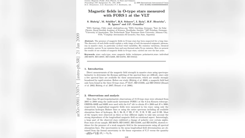 오형성의 자기장 탐색: VLT FORS1을 이용한 최초 측정 결과