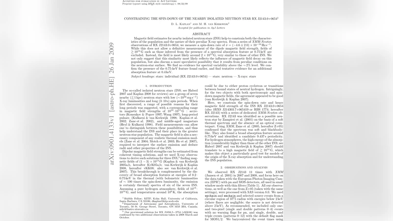 인접 은하단 중성자별 RX J2143 0654의 스핀감속 제한