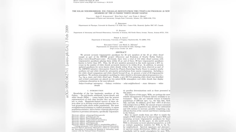 25 파섹 이내 백색왜성 새 발견 CTIOPI 0.9m 프로그램 최신 시차 측정