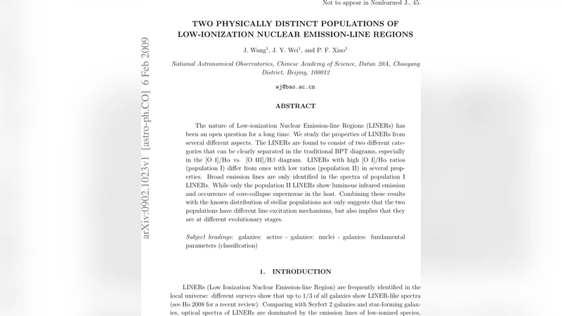 두 종류의 LINER 서로 다른 물리적 특성