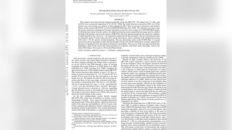 HR 8799 b의 1998년 HST NICMOS 데이터 재발견과 차세대 외계행성 탐색 전략