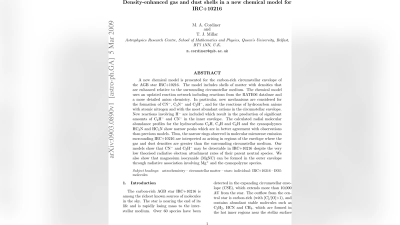 밀도증강 가스와 먼지 껍질을 포함한 IRC+10216 새로운 화학 모델