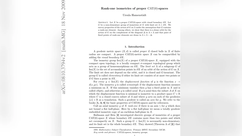 랭크원 등거리 변환과 CAT(0) 공간의 동역학