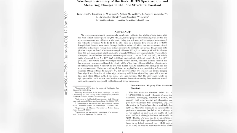 케크 HIRES 분광기의 파장 정확도와 미세 구조 상수 변화 측정