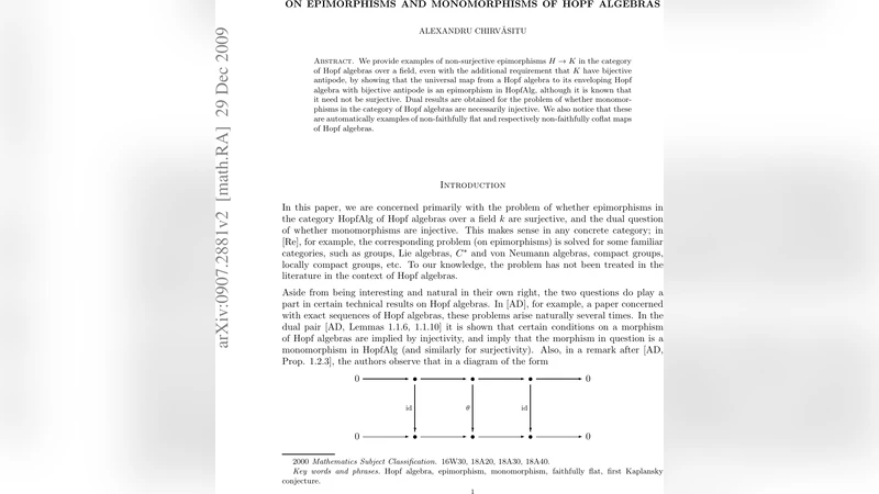Hopf 대수의 에피모르피즘과 모노모르피즘에 대한 새로운 사례 연구