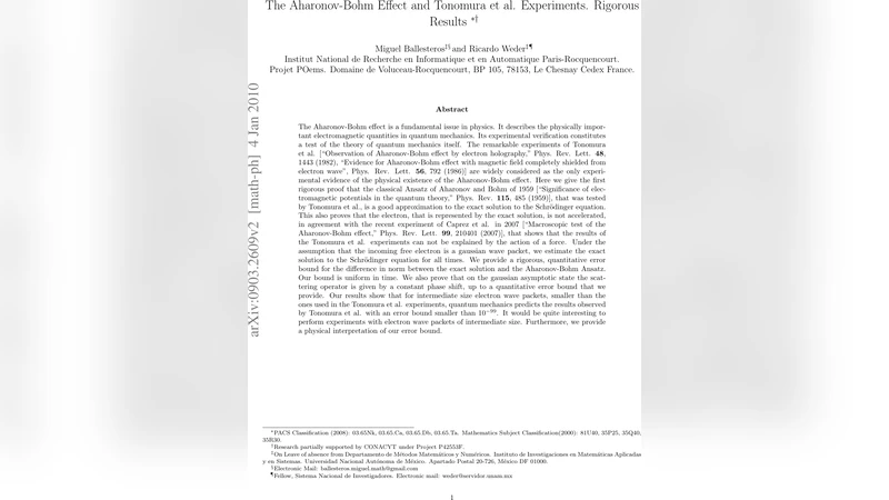 아하로노프 봄 효과와 토노무라 실험의 엄밀한 결과