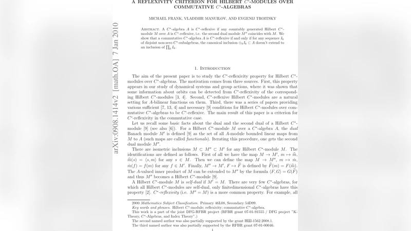 커뮤터티브 C대수의 힐베르트 모듈 반사성 기준