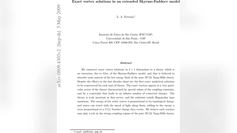 정확한 소용돌이 해를 갖는 확장 스키른 페데프 모델