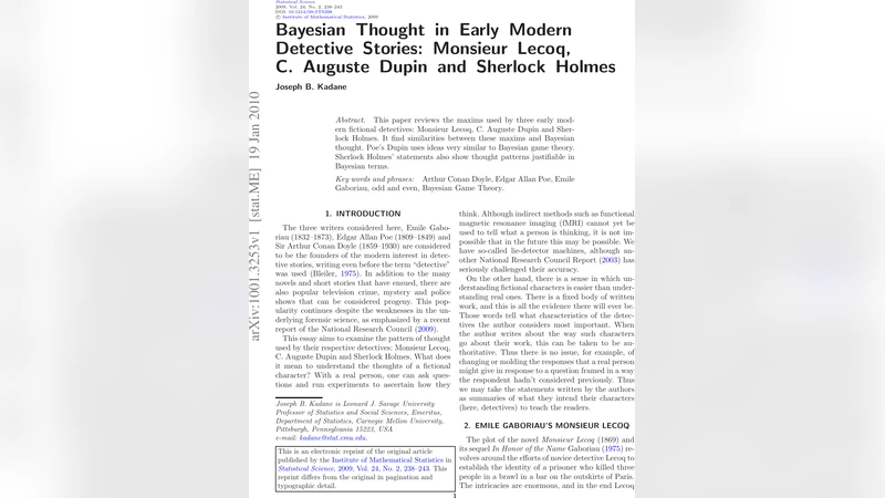 베이즈적 사고와 초기 탐정 소설: 르코, 듀팽, 홈즈의 추리 원리