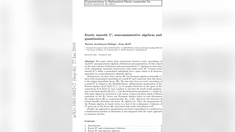 외계 매끄러움과 비가환 대수, 양자화의 새로운 연결