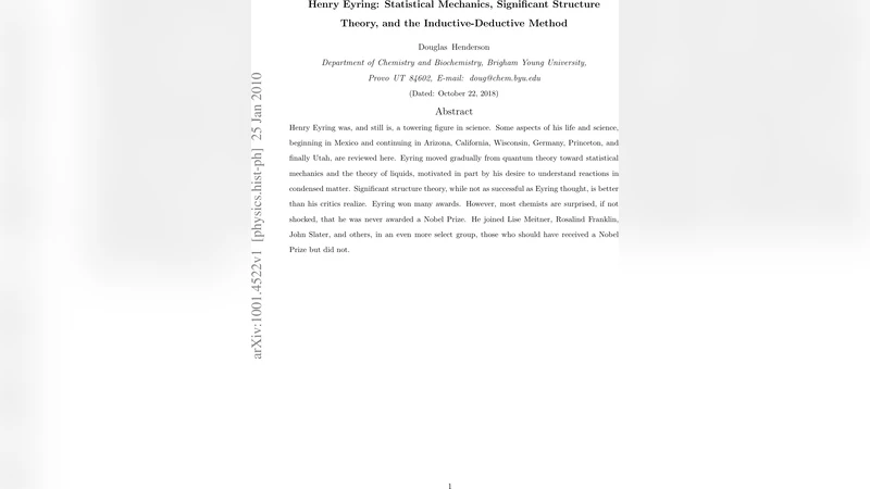 헨리 에이링: 통계역학·중요구조이론·귀납‑연역 방법