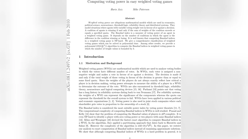 쉬운 가중 투표 게임에서 투표력 계산