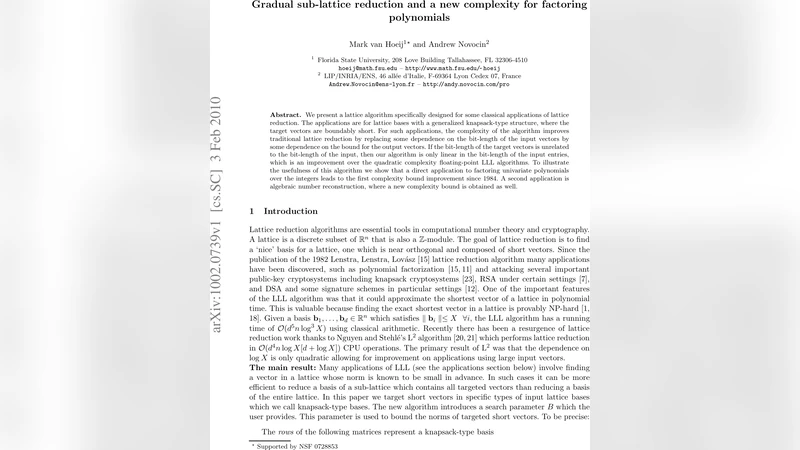 점진적 부분 격자 축소와 다항식 인수분해 새로운 복잡도