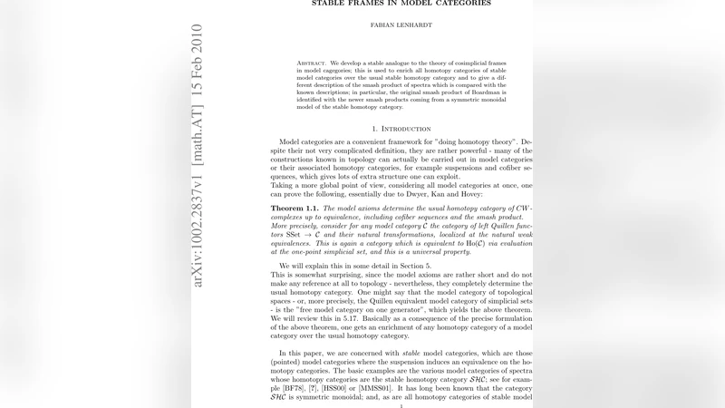 안정된 프레임으로 보는 모델 범주와 스펙트럼 곱