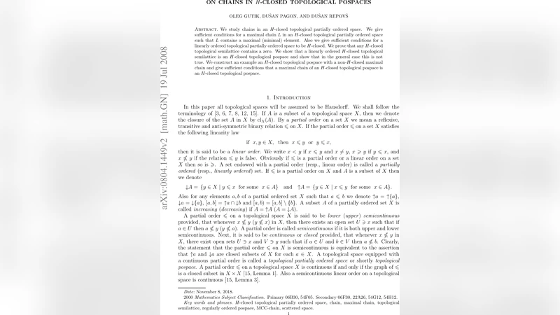 H 폐쇄 위상 부분 순서공간에서 사슬의 구조와 특성