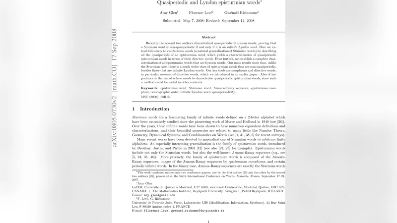 에피스투르미안 단어의 준주기성과 린돈성 연구