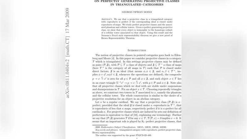 완전 생성 투사 클래스와 삼각형 범주의 브라운 대표성
